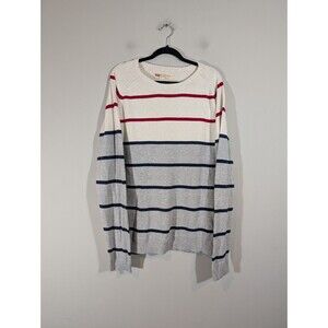 Levi's Sweater Men Sz XL Beige Grey Striped Long Sleeve Slim Fit Crew Neck Nerdy